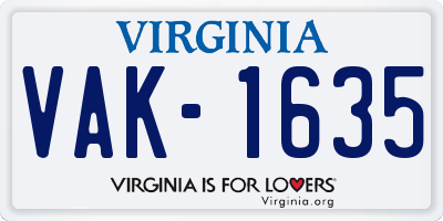 VA license plate VAK1635