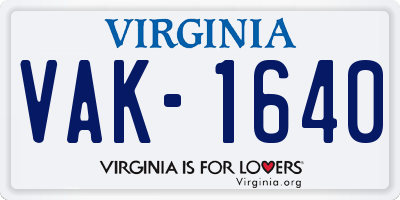 VA license plate VAK1640