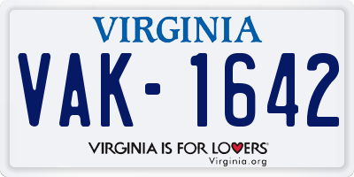 VA license plate VAK1642