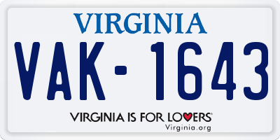 VA license plate VAK1643