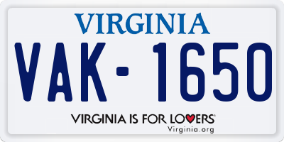 VA license plate VAK1650