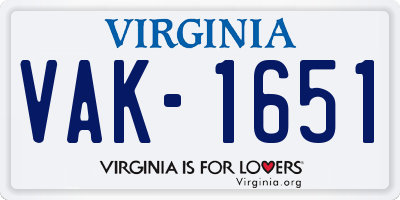 VA license plate VAK1651