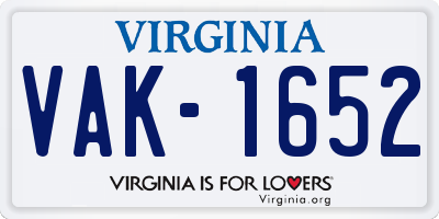 VA license plate VAK1652