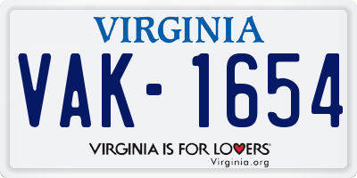 VA license plate VAK1654