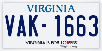 VA license plate VAK1663