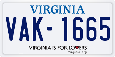 VA license plate VAK1665