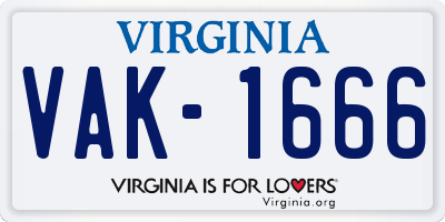 VA license plate VAK1666