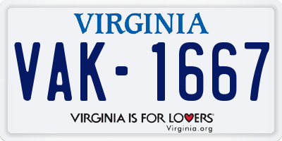 VA license plate VAK1667