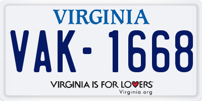 VA license plate VAK1668