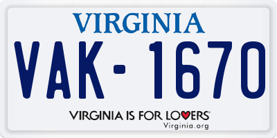 VA license plate VAK1670