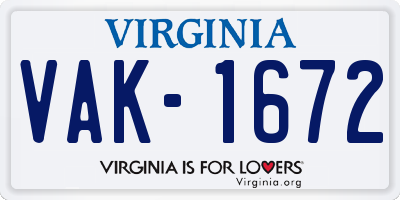 VA license plate VAK1672