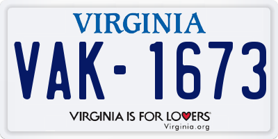 VA license plate VAK1673