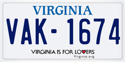 VA license plate VAK1674