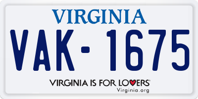 VA license plate VAK1675