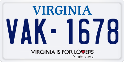VA license plate VAK1678