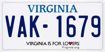 VA license plate VAK1679
