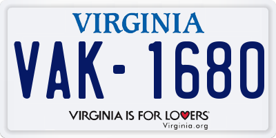 VA license plate VAK1680