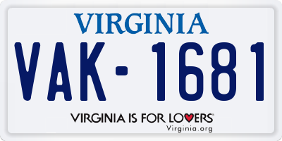 VA license plate VAK1681