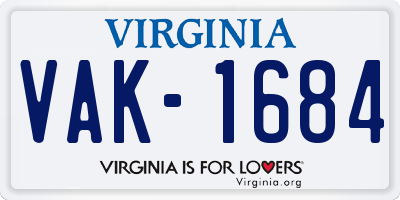 VA license plate VAK1684