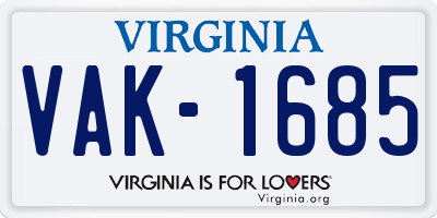 VA license plate VAK1685