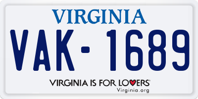 VA license plate VAK1689