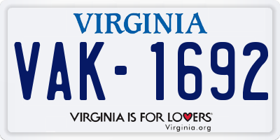 VA license plate VAK1692