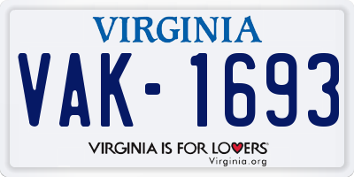 VA license plate VAK1693