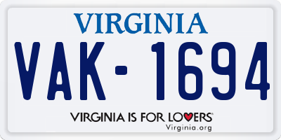 VA license plate VAK1694