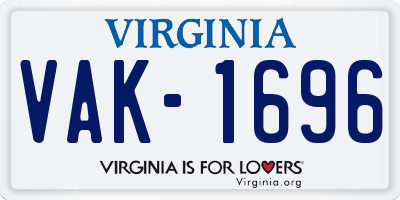 VA license plate VAK1696