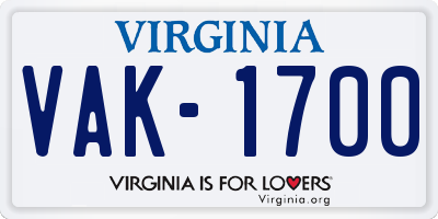 VA license plate VAK1700