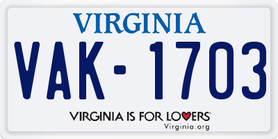 VA license plate VAK1703