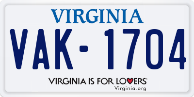 VA license plate VAK1704