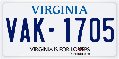 VA license plate VAK1705