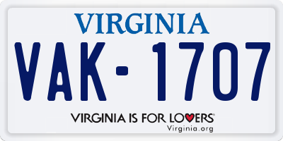 VA license plate VAK1707