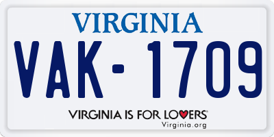 VA license plate VAK1709