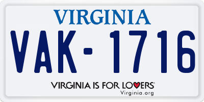 VA license plate VAK1716
