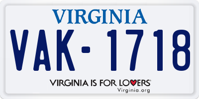 VA license plate VAK1718
