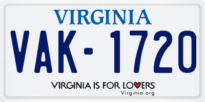 VA license plate VAK1720