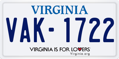 VA license plate VAK1722