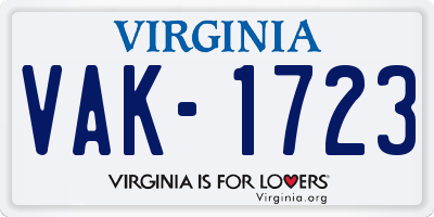 VA license plate VAK1723