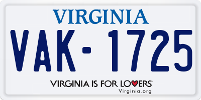 VA license plate VAK1725