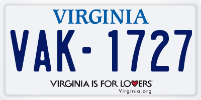 VA license plate VAK1727