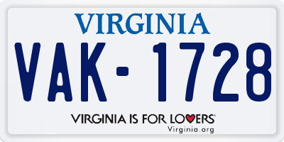 VA license plate VAK1728