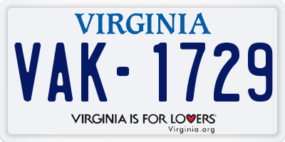 VA license plate VAK1729
