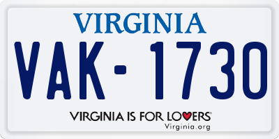 VA license plate VAK1730