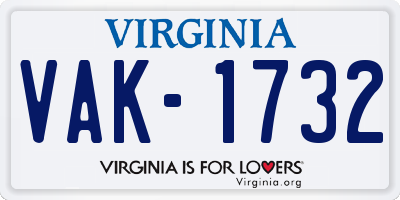 VA license plate VAK1732
