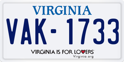 VA license plate VAK1733