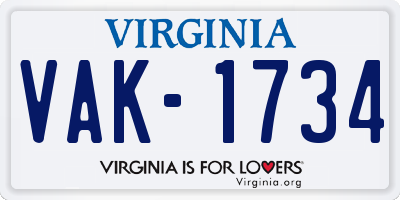 VA license plate VAK1734