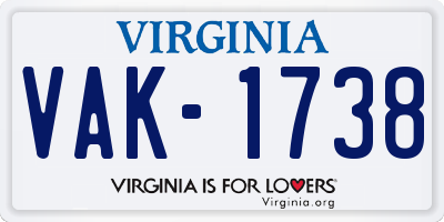 VA license plate VAK1738