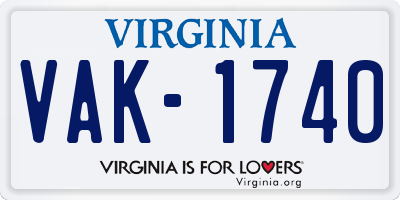 VA license plate VAK1740
